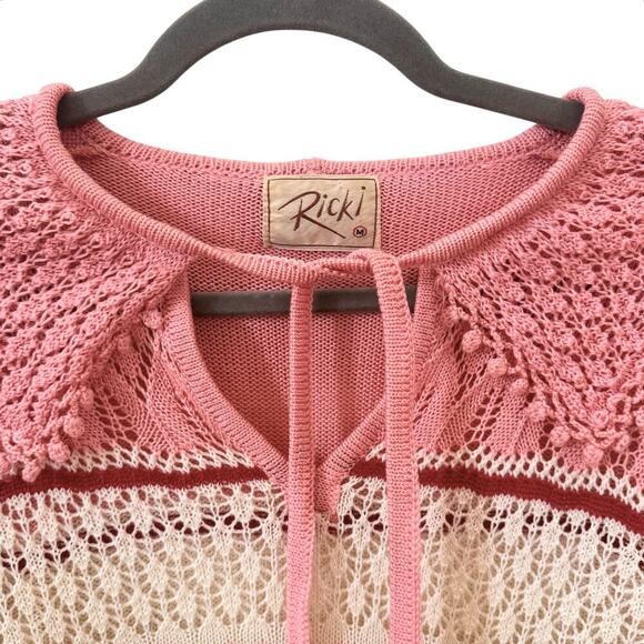 Vintage Ricki Knit Pointelle Tulip Cottagecore Coquette Pink Sweater Sz Medium - Picture 3 of 10